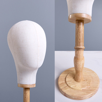 Tête de Mannequin en Lin et Velours avec Base en Bois Massif – Présentoir pour Perruques, Chapeaux, Bijoux et Coiffes – Idéal pour Vitrines de Boutiques