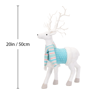 White Fleece 20in Reindeer Display with Aqua Knit Pullover and <b>Pastel</b> Stripe Scarf Scandinavian Holiday <b>Decor</b> for Home Stores - Product Image 3