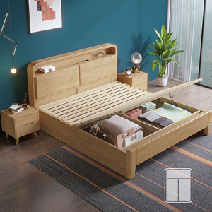 Giường ngủ gỗ tự nhiên cao cấp 1,8 mét, cỡ Queen/Double, có hai ngăn kéo, nội thất hiện đại, giường ngủ gỗ tự nhiên cỡ King có ngăn chứa đồ - Product Image 2