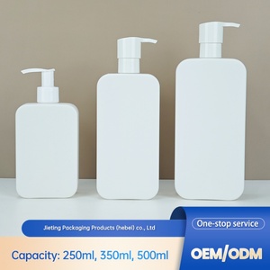 Cosmetic Packaging White PE Plastic Emulsion <b>Pump</b> <b>Bottle</b> 250ml 350ml 500ml Custom Design square Plastic Shampoo <b>Pump</b> <b>Bottle</b> - Product Image 6