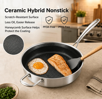 Poêle à frire à côtés droits en acier inoxydable composite 4 plis pour la restauration, la cuisine professionnelle et la cuisine domestique