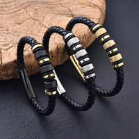 Bracelet en cuir plaqué or pour homme, en acier inoxydable 316L, avec fermoir magnétique, idéal pour les occasions spéciales (anniversaire) - Vente en gros