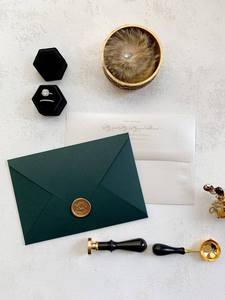 Tarjetas de Invitación de Boda y Navidad de Papel Recubierto Ecológico, Modernas, Personalizadas de Fábrica, con Escritura Dorada, Sobre Impreso y Sello de Cera - Product Image 4