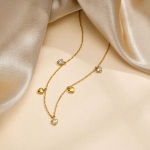Luxe En Acier Inoxydable Plaqué Or Zircon Coeur Amour Charme Collier Pour Femmes Bijoux De Mode - Product Image 3