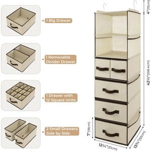 <b>6</b>-Shelf Hanging Closet Organizer with 3 <b>Drawers</b> Non-Woven with Iron Frame, 2 Detachable 3-Tier Units for Wardrobe Nursery Dorm - Product Image 3