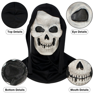 Masque de tête de mort en PVC souple, masque d'horreur pour Halloween, masque de fantôme, masque de cosplay effrayant avec capuche noire, accessoire de maquillage pour fête - Product Image 5