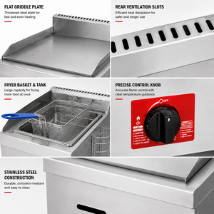 เตาแก๊ส LPG เชิงพาณิชย์ พร้อมเตาทอด GH-710 สเตนเลสสตีล 2-in-1 แบบตั้งโต๊ะ พร้อมระบบควบคุมแยกอิสระ - Product Image 2