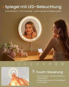 Dressing Table with Mirror Lighting Cosmetic Table 3 Rattan <strong>Drawers</strong> Touch Control 3 Light <strong>Colours</strong> - Product Image 3