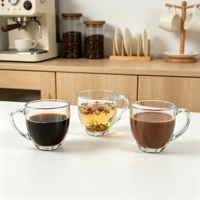 Glazen koffiemok & theekop met helder glazen handvat voor espresso, latte, feestjes - milieuvriendelijk, hittebestendig, voor thuis & café.