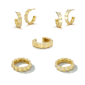 Ensemble boucles d'oreilles et bague Gemnel en argent 925 plaqué or jaune, boucles d'oreilles en argent pour femmes sans perçage - Product Image 1