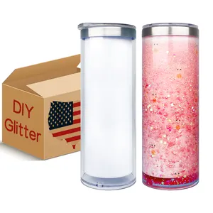 Magazzino USA 20oz bianco sublimazione spazi vuoti <span class=keywords><strong>da</strong></span> <span class=keywords><strong>te</strong></span> Glitter globo di neve 304 acciaio inossidabile Strasublimation globo di neve Skinny Tumbler - Product Image 1