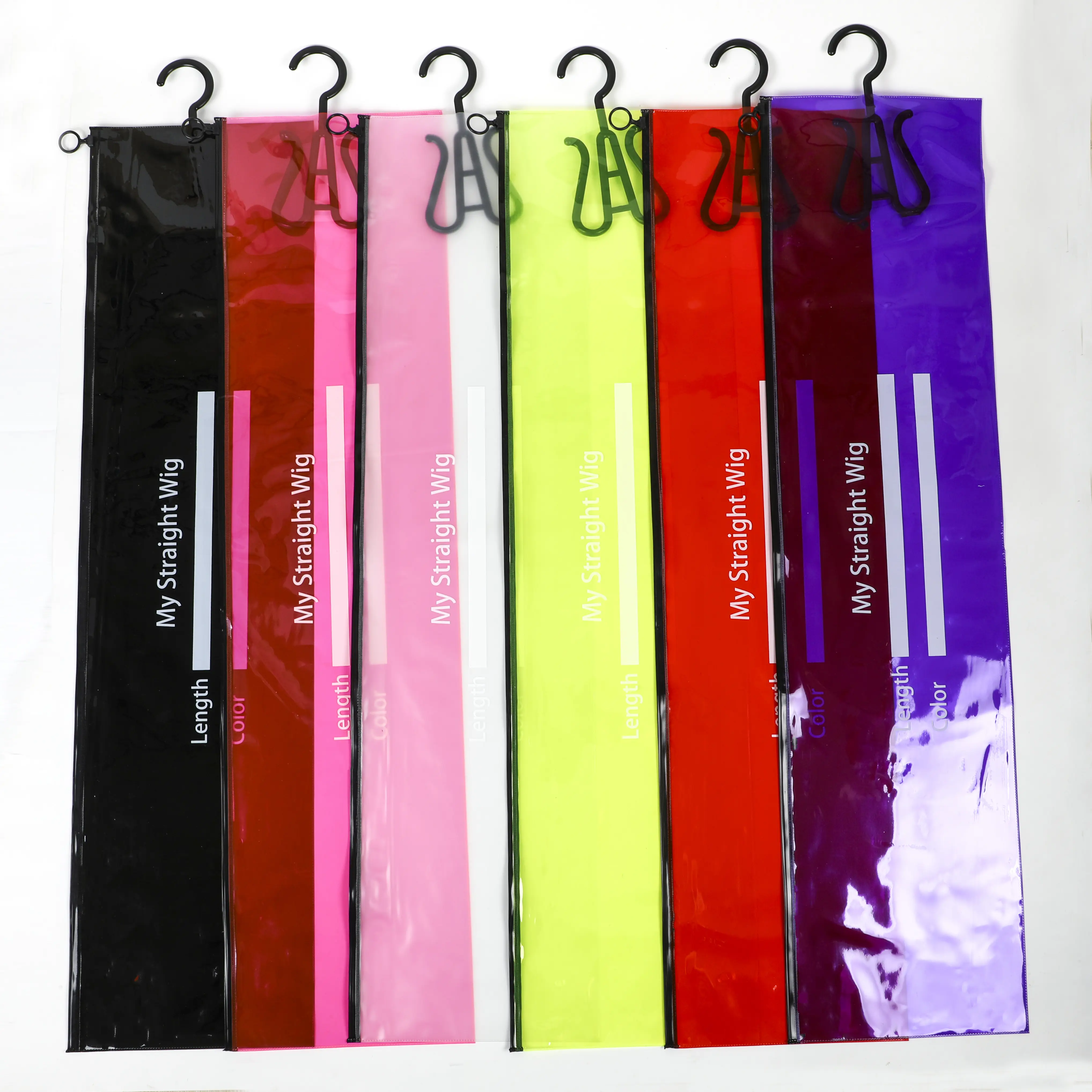 Transparent PVC Plastic Wig Storage Bag with plastic Hanger Long Wig bags Hair Packaging