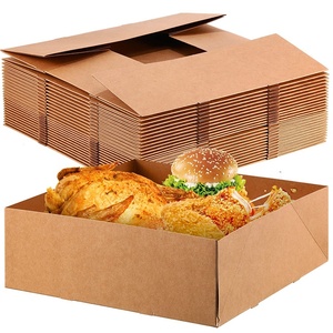 Disposable Foldable 4 Corner Pop Up Greaseproof Brown kraft Paperboard fast Food Box Trays containers for Picnic party