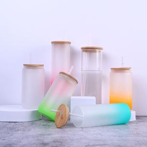Custom Logo 16Oz 20Oz Sublimation Tumbler Glass Cup Straw Bpa Free Drink Gradient Color Water <b>Bottle</b> With Bamboo Lid - Product Image 1