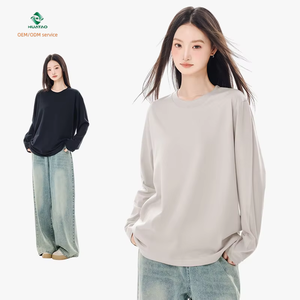 <span class=keywords><strong>Camiseta</strong></span> <span class=keywords><strong>de</strong></span> manga larga para <span class=keywords><strong>mujer</strong></span>, nueva colección otoño 2026, informal, <span class=keywords><strong>de</strong></span> algodón peinado grueso, sin arrugas, corte holgado, color liso. - Product Image 1