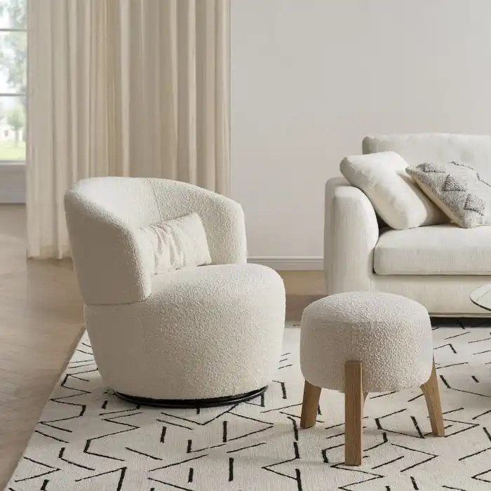 Luxe Lounge Stoel Wollen Chaise Sillias White Boucle Accent Stoelen Draaibare Fauteuil