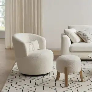 Chaise longue de luxe en laine Chaise sillias White Boucle Accent Chairs Fauteuil pivotant