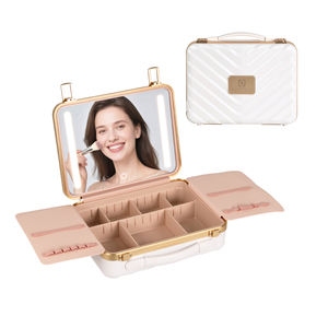 Valise à maquillage professionnelle OBOX avec <span class=keywords><strong>miroir</strong></span>, rangement pour pinceaux, cadre en aluminium ABS, compartiments, charnières de type <span class=keywords><strong>livre</strong></span> - Product Image 1