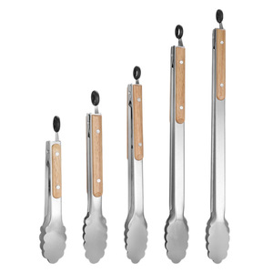 Pinces à barbecue en acier inoxydable avec manche en chêne extra longues, résistantes à la chaleur, pour griller et frire - Product Image 3
