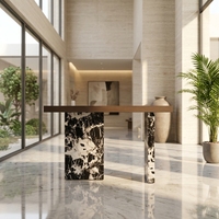 Table console moderne contemporaine avec base en marbre artificiel et plateau en bois pour salon, chambre, villa, hôtel, décoration