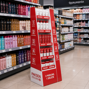 Expositor de suelo corrugado para el cuidado del cabello, con 5 niveles y impresión personalizada para botellas de champú, estante de belleza para supermercado - Product Image 3