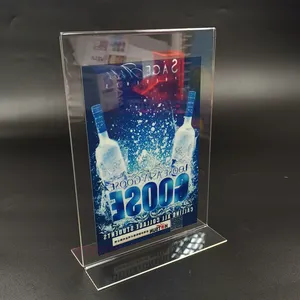 Soporte de tarjeta de menú de papel plástico transparente, doblado en caliente, Standee A6, letrero Acrílico