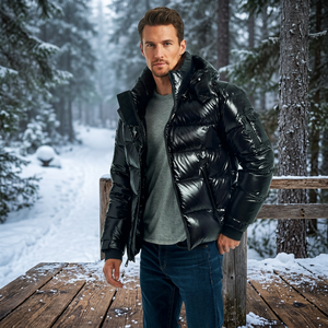 Men's <b>Yellow</b> Hooded <b>Puffer</b> <b>Jacket</b> Windproof Thick Winter Casual Coat With Zipper Closure Regular Fit Solid Color - Product Image 2