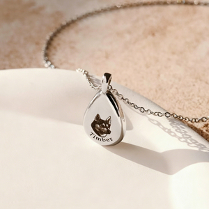 QIUHAN Collana con Ciondolo a Goccia in Acciaio Inossidabile, Incisione <span class=keywords><strong>Nome</strong></span> e Ritratto, Porta Ceneri, Regalo Anniversario 'My Love', Urna Personalizzata per Animali Domestici - Product Image 5