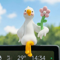 Figurine décorative Kawaii Style F en forme de canard blanc pour écran de voiture, en plastique, pour tableau de bord, anti-rayures, installation en un clic, 3M