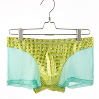 Caleçon en maille sexy avec strass brillant personnalisé pour hommes Caleçon respirant avec ceinture élastique Short transparent