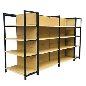 Metalen Houten Plank Supermarkt Display Rack Aanpasbare Kruidenier Planken Voor Winkelinrichting