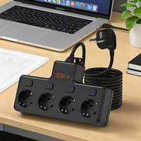 Multiprise EU 4 prises avec 2 ports USB (charge rapide 20W), 4 interrupteurs indépendants, rallonge 2M pour bureau et usage quotidien