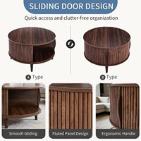 Table basse ronde en noyer de 31,5 pouces, design cannelé, avec rangement à porte coulissante, style moderne du milieu du siècle, pour salon ou bureau