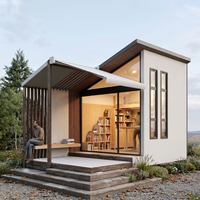 Bureau de jardin préfabriqué SIP de 10 m² à une étage, gain de place, avec vitrage pleine hauteur et aménagement flexible