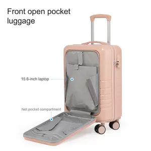 Wholesale ABS PC Trolley Luggage Travel Suit Case 20'24inch Front Pocket Laptop Hard Shell Multifunctional Suitcase Set