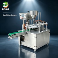Machine de remplissage et de scellage semi-automatique pour petits pots de yaourt et de pouding, avec dosage par pompe et composants PLC, pour l'emballage alimentaire en plastique