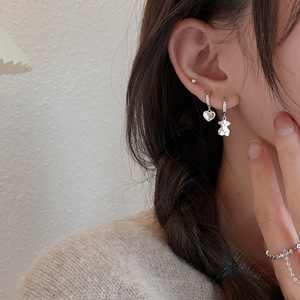 <b>Teddy</b> Bear <b>Heart</b> Asymmetrical Earrings Zinc Alloy Charm Women's Gift Jewelry - Product Image 2
