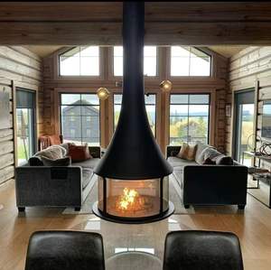 Chimenea Colgante Contemporánea de Acero Negro con Vista de 360 Grados para el Hogar - Product Image 1