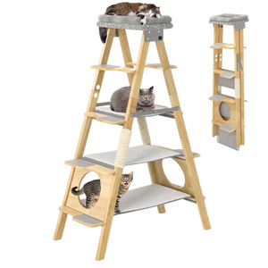 Árbol para Gatos Plegable de Madera Maciza de 4 Niveles con Postes Rascadores para Gatos Medianos - Product Image 1