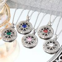 Collier Pendentif Boussole Étoile du Nord en Argent Sterling 925 Gravé avec Pierre de Naissance et Motif Amour, Bijou de Luxe FY, Cadeau de Saint-Valentin