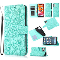 Étui portefeuille en cuir imprimé floral pour iPhone 7 8 9 Xs 11 12 13 14 15 16 17 et Samsung Galaxy avec sangle – Housse de téléphone à rabat florale