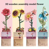 Puzzles en Bois 3D Modèle de Fleur Kit de Construction en Bois Fleur Jouet Idée Cadeau Créative Décoration Maison Kits de Construction Jouets