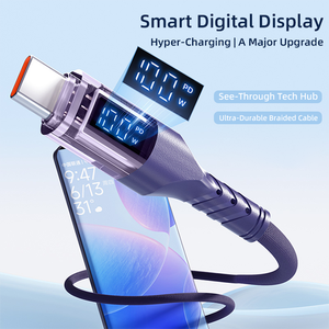 Cable de Carga Rápida de 100W 6A Tipo-C a C/ Pantalla LED Cabezal Transparente Trenzado de Nailon Cobre Puro para Computadora y Automóvil - Product Image 4