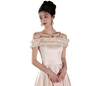Off The Shoulder Satin Bridesmaid Dress Champagne A Line Natural Waist Strapless Formal Wedding Party Dress - Product Image 5