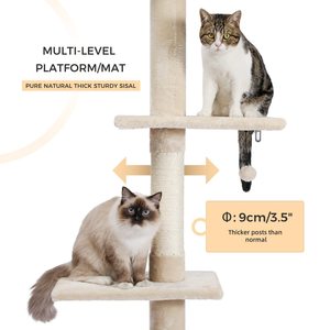 Torre de gato de suelo a techo de 5 niveles Árbol de gato ajustable en altura con <span class=keywords><strong>poste</strong></span> rascador - Product Image 6