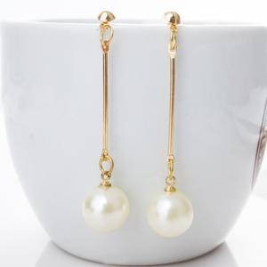 Aretes Colgantes de Perlas con Encanto a la Moda para Mujer Cadena Larga Bañados en Oro Joyería de Uso Diario - Product Image 1