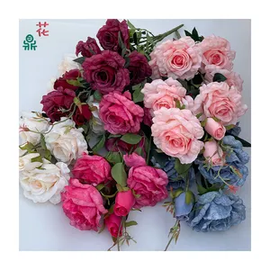 Alta Ramo 9 Cabeça Rugas Revestidas Rosa Beleza Comercial Decoração Envelhecida Flor Artificial Decoração Interior Casa Flor De Seda
