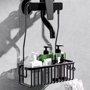 Estantes de Baño Modernos de Doble Nivel de Acero Inoxidable, Montaje en Pared sin Perforaciones, Almacenamiento para Inodoro y Ducha con Cestas Colgantes - Product Image 1