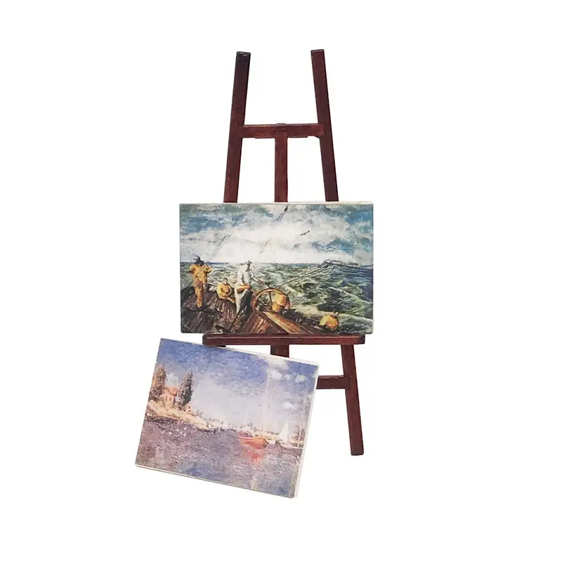 1:12 Mini Doll House Easel With 2 Pictures Micro Landscape Scene Dollhouse Photo Props Accessories