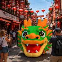 Tête de dragon chinois traditionnel gonflable verte personnalisée, modèle de dessin animé, pour la décoration d'événements festifs, la publicité commerciale